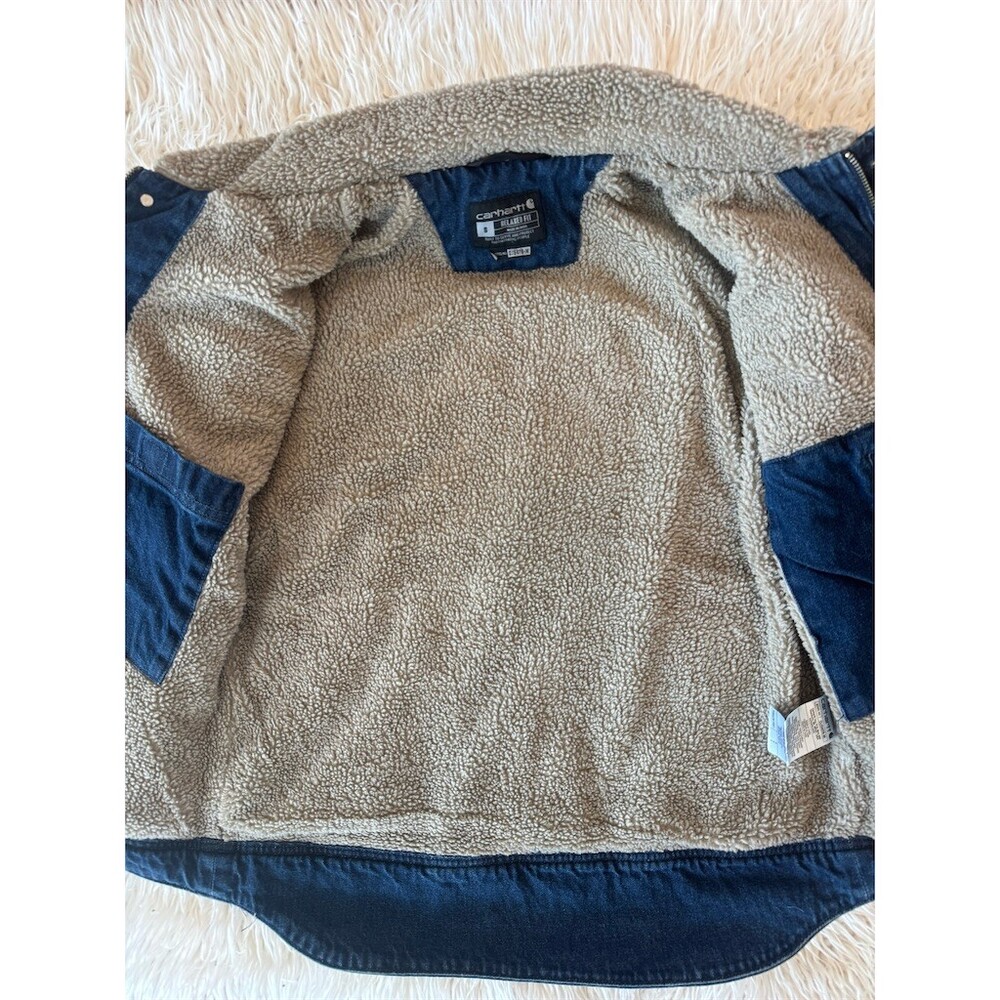 CUTE Carhartt Men's Relaxed Fit Sherpa-Lined Denim Jacket Blue Full Zip Size S - Picture 5 of 15